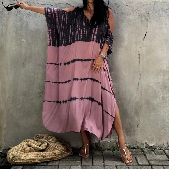 SOLD OUT Tie Dye Cold Shoulder Coverup Maxi Dress - Picture 2 of 8